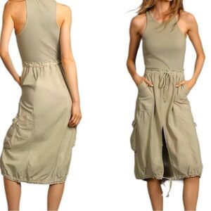 Daily Practice Anthropologie Tank Twofer Midi Cargo Dress Army Green XS